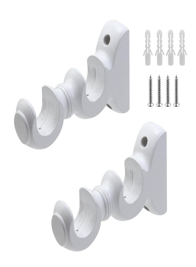 Pastlla 2 Pack Wood Double Curtain Rod Brackets Wooden Curtain Rod Support Hangers Wall Mounted Rod Holder Ceiling Mounted Rod Support Bracket, White - Image 1